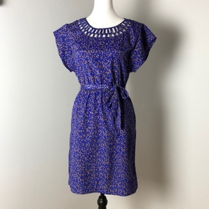 Mossimo || Blue with Gold Print Mini Waist Tie Summer Dress